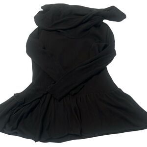 Sunset rd size S long sleeve cowl neck black tunic sweater ruffle details EUC